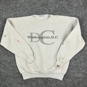 American Knitwear Sweatshirt Mens XL Gray DC Graphic Crewneck Paint Stains